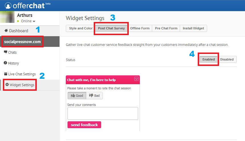 Enable the Post Chat Survey for Customer Service