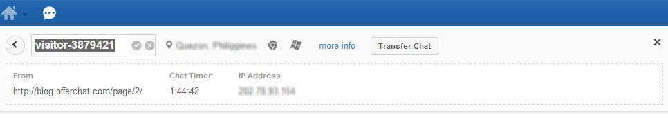 Visitor info on active window